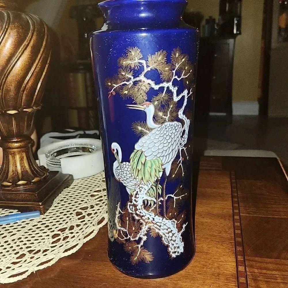 Decorative porcelain vase made in Japan cobalt blue